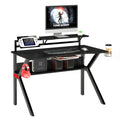 Pvc Coated Ergonomic Metal Frame Gaming Desk With K Shape Legs, Black Black Solid Wood