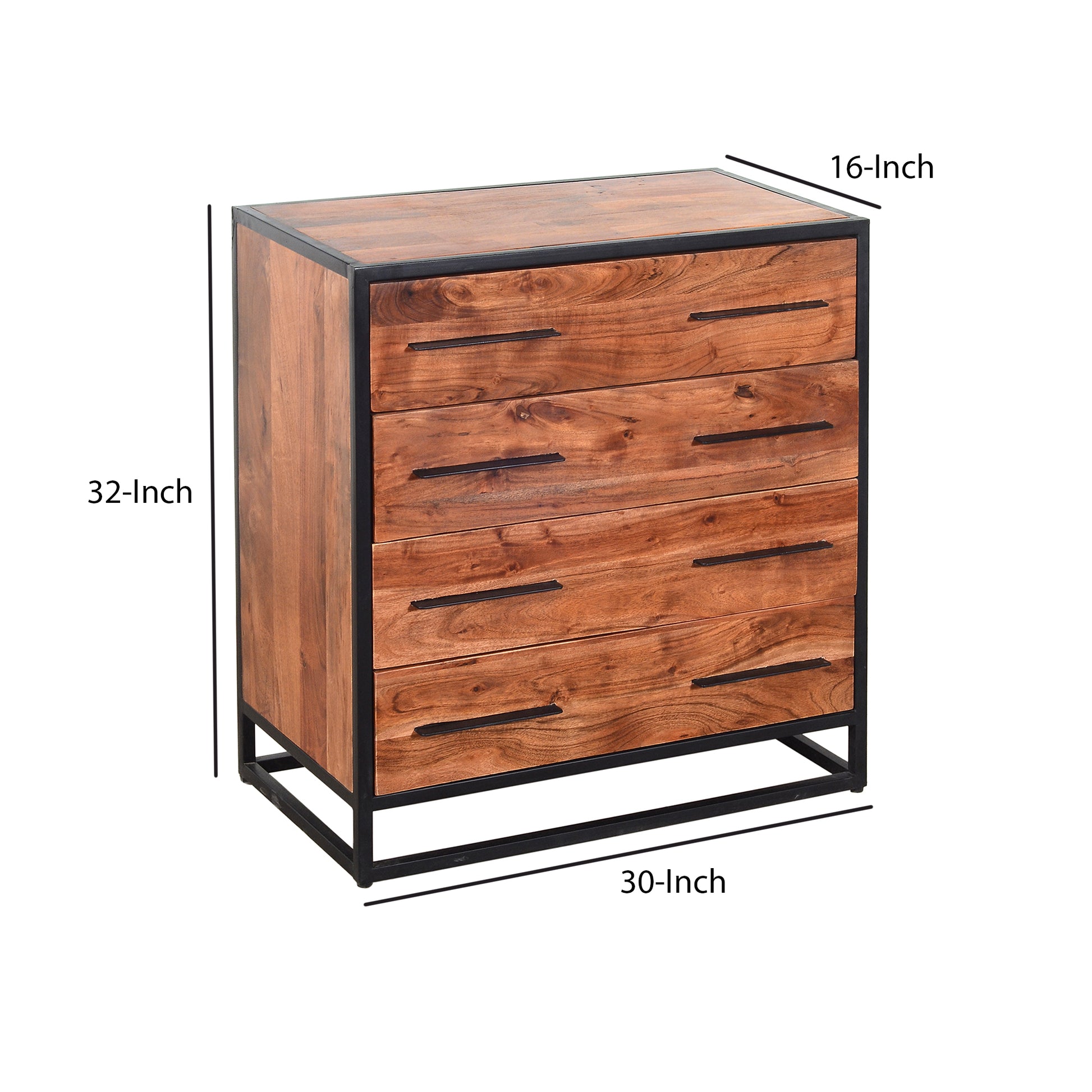 Handmade Dresser With Grain Details And 4 Drawers, Brown And Black Brown Solid Wood
