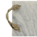 Decor Tray With Marble Frame And Carved Metal Handles, White And Gold White Marble