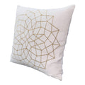 Hugo 20 X 20 Square Accent Throw Pillow, Embroidered Geometric Abstract Pattern, With Filler, White, Gold White Cotton