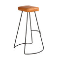 32 Inch Modern Bar Stool, Genuine Leather Seat, Metal Frame, Button Tufted, Tan Brown, Black Brown Iron