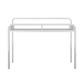 Office Desk With 2 Compartments And Tubular Metal Frame, White And Chrome White Metal