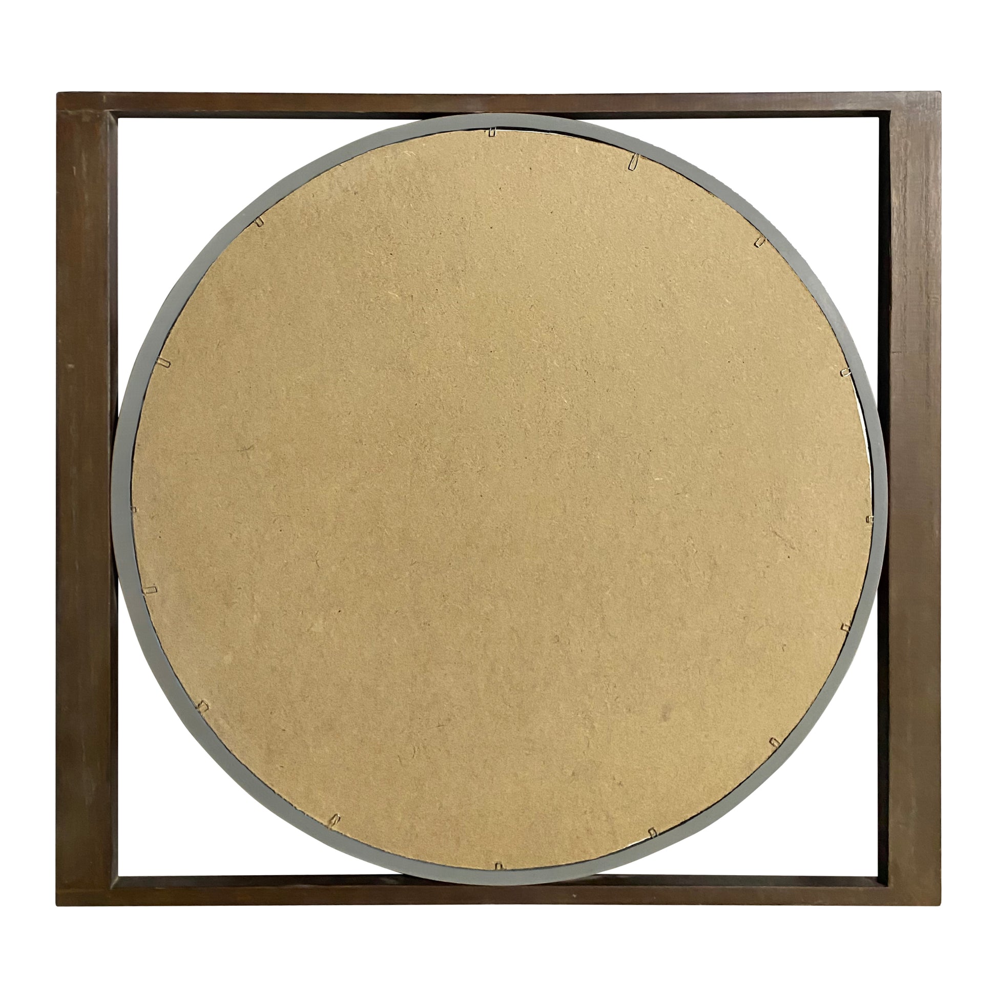 Round Wall Mirror With Rectangular Wooden Frame, Brown Brown Solid Wood