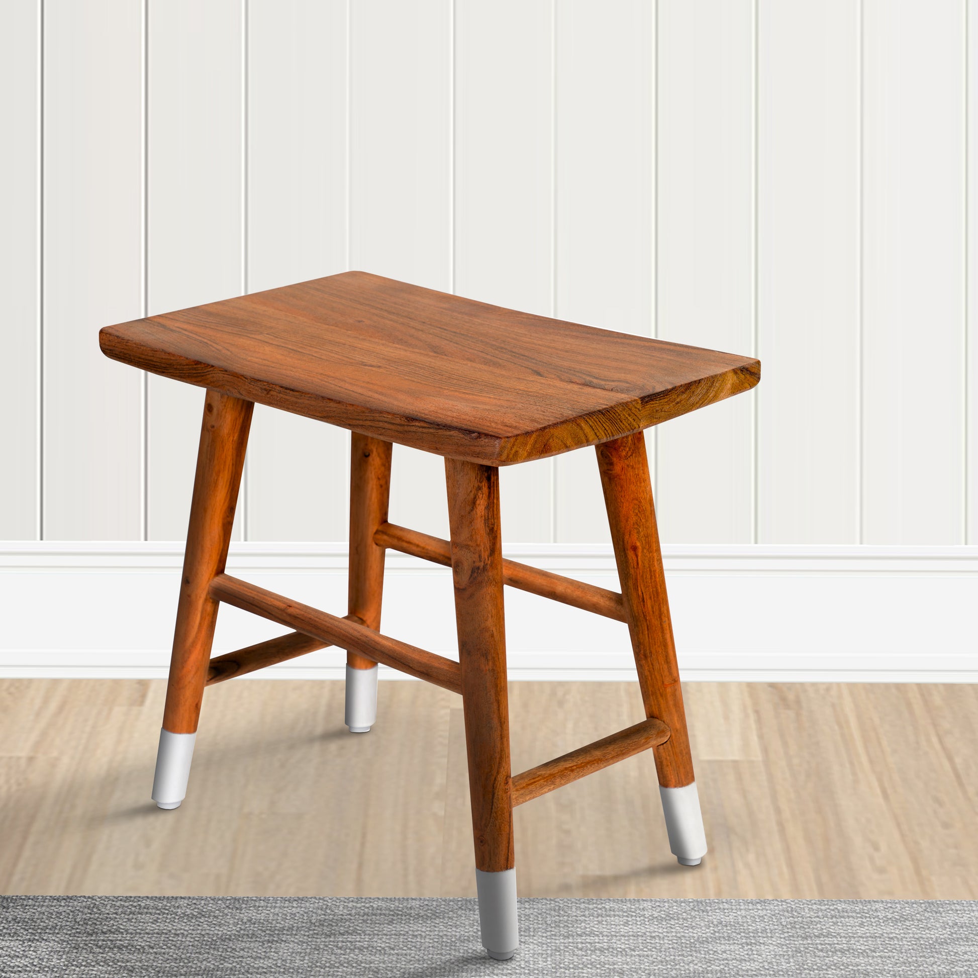 18 Inch Rectangular Acacia Wooden Side Table With Angled Legs, Warm Brown Brown Solid Wood