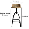 Industrial Style Adjustable Swivel Bar Stool With Backrest Brown Iron