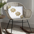 18 X 18 Square Accent Pillow, Soft Cotton Cover, Printed Lotus Flower, Polyester Filler, Gold, White White Cotton