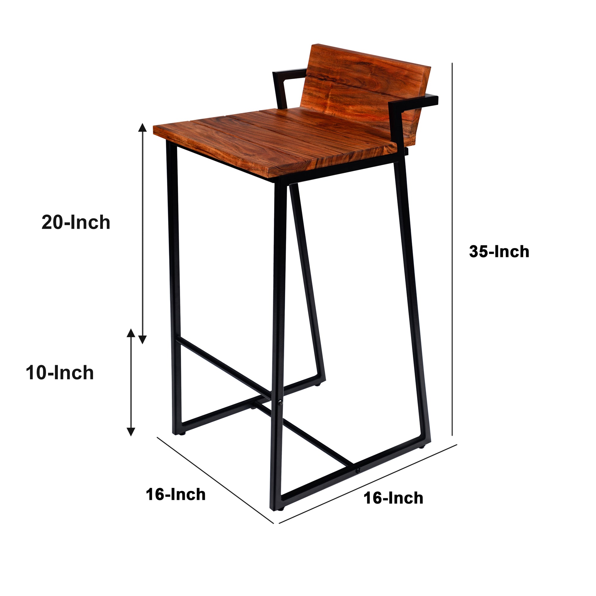 35 Inch Industrial Style Acacia Wood Barstool With Metal Frame, Brown And Black Brown Metal