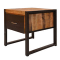 24 Inch Single Drawer Mango Wood Bedside Table, Iron Sled Style Base, Brown, Black Brown Solid Wood