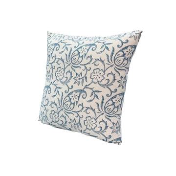 18 X 18 Square Accent Pillow, Paisley Floral Pattern, Soft Cotton Cover, Soft Polyester Filling, Blue, White White Cotton