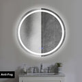 32 X 32 Inch Round Frameless Led Illuminated Bathroom Mirror, Touch Button Defogger, Metal, Frosted Edges, Silver Silver Aluminum