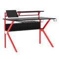 Pvc Coated Ergonomic Metal Frame Gaming Desk, Black And Red Black Solid Wood