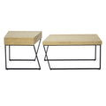 Rectangular Wooden Coffee Table With Metal Frame, Oak Brown And Black Brown Solid Wood