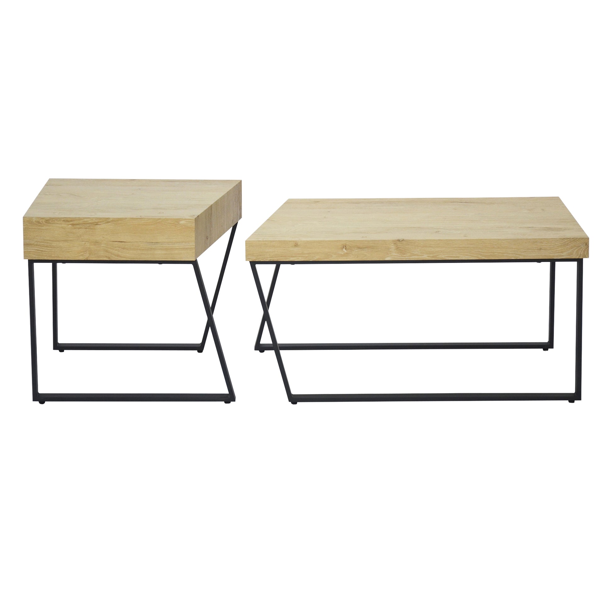 Rectangular Wooden Coffee Table With Metal Frame, Oak Brown And Black Brown Solid Wood
