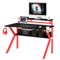 Pvc Coated Ergonomic Metal Frame Gaming Desk, Black And Red Black Solid Wood