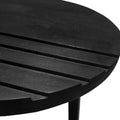18 Inch Round Mango Wood Side End Table, Grooved Design, Metal Legs, Black Black Solid Wood