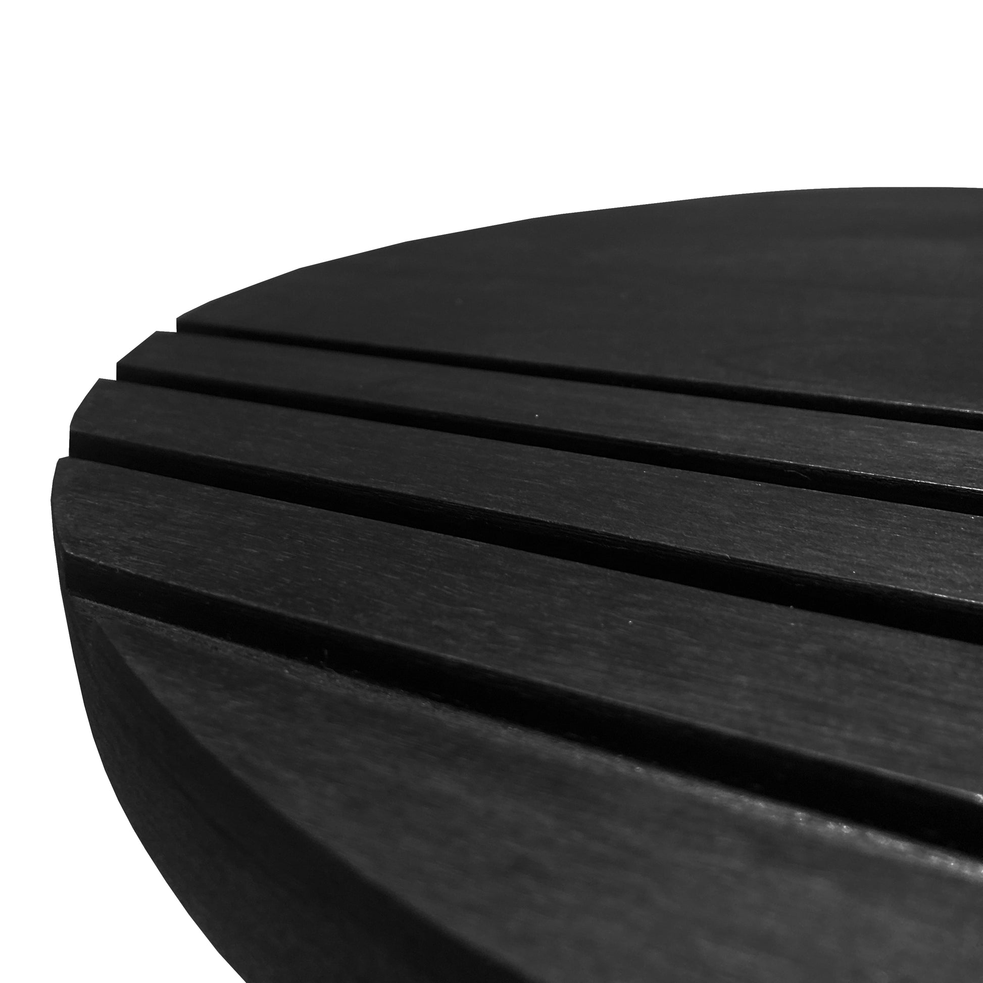 18 Inch Round Mango Wood Side End Table, Grooved Design, Metal Legs, Black Black Solid Wood