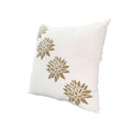 18 X 18 Square Accent Pillow, Soft Cotton Cover, Printed Lotus Flower, Polyester Filler, Gold, White White Cotton