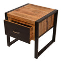 24 Inch Single Drawer Mango Wood Bedside Table, Iron Sled Style Base, Brown, Black Brown Solid Wood