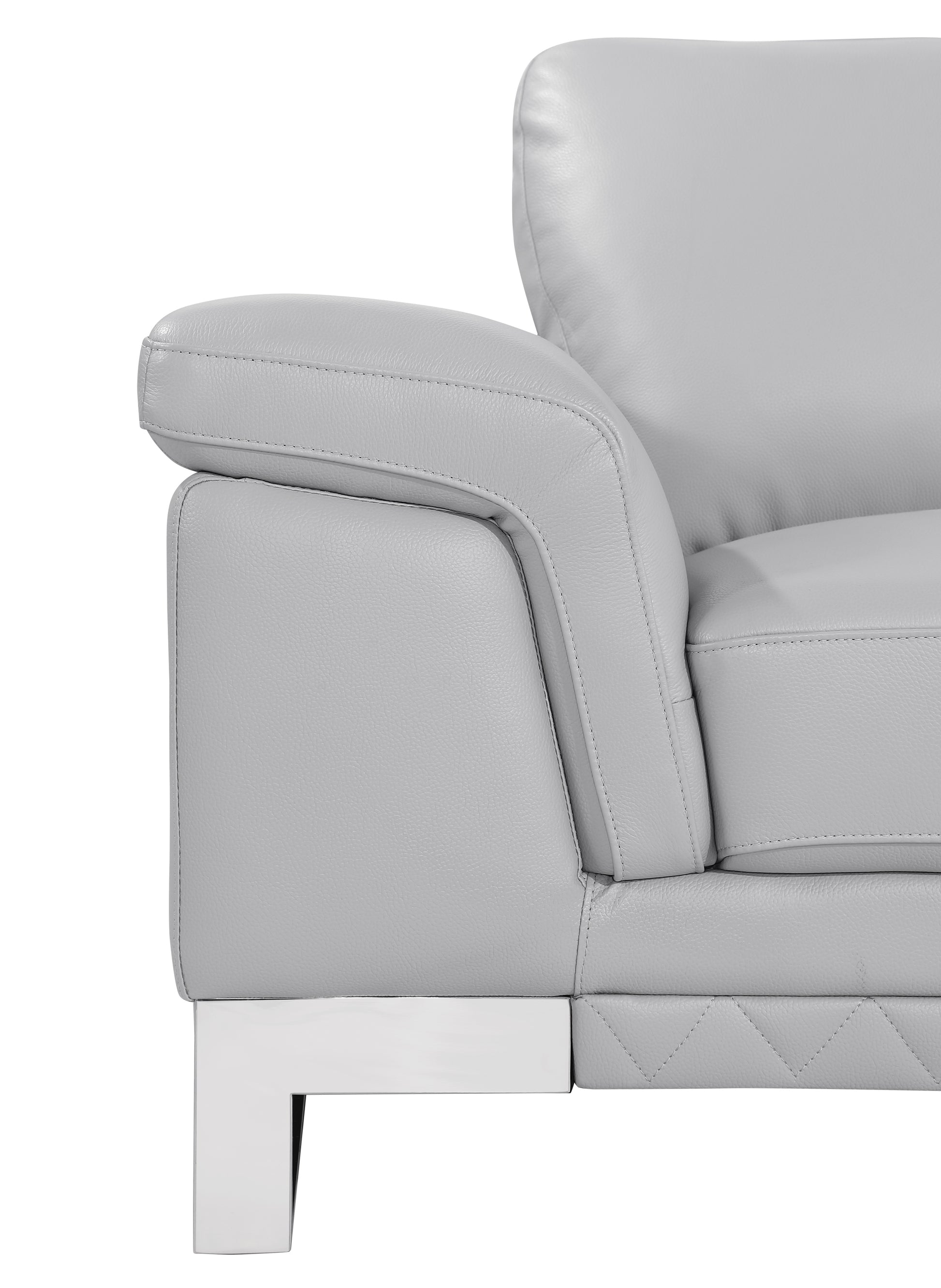 Top Grain Italian Leather Loveseat Light Gray Foam Leather