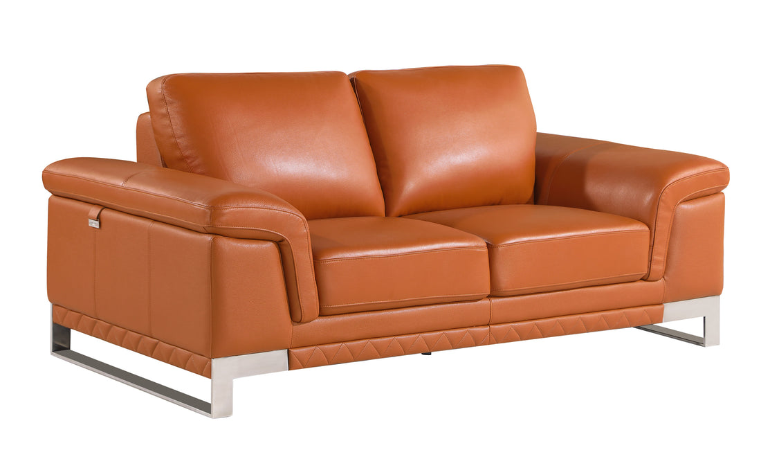 Top Grain Italian Leather Loveseat Camel Foam Leather