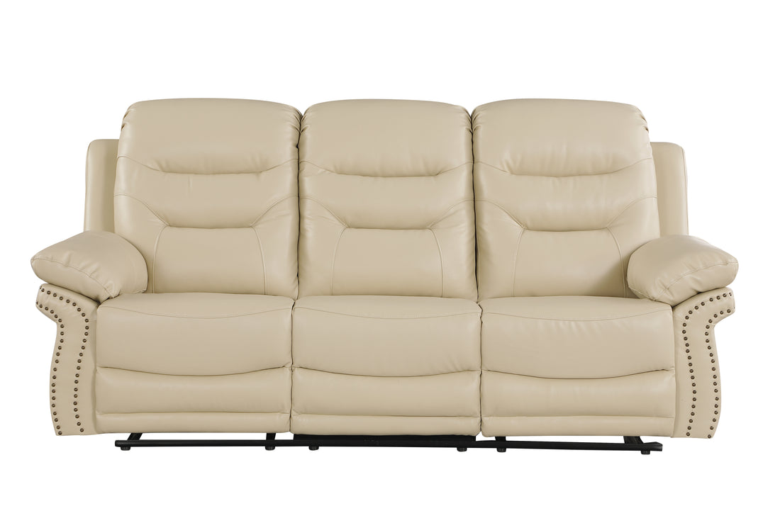 Leather Air Upholstered Reclining Sofa With Fiber Back Beige Foam Leather