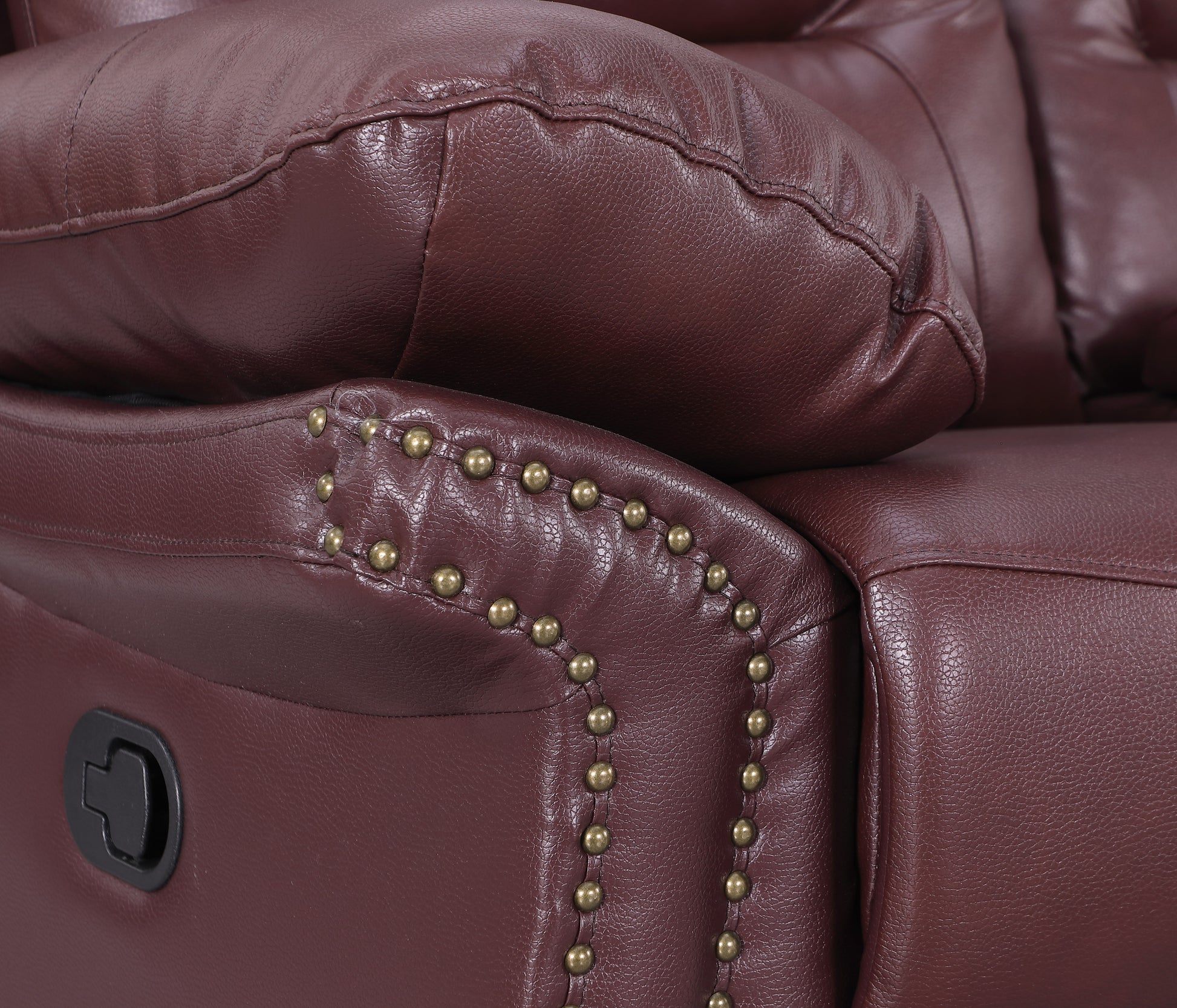 Leather Air Upholstered Reclining Sofa With Fiber Back Burgundy Foam Leather