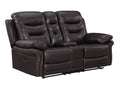 Leather Air Upholstered Reclining Console Loveseat With Fiber Back Brown Foam Leather