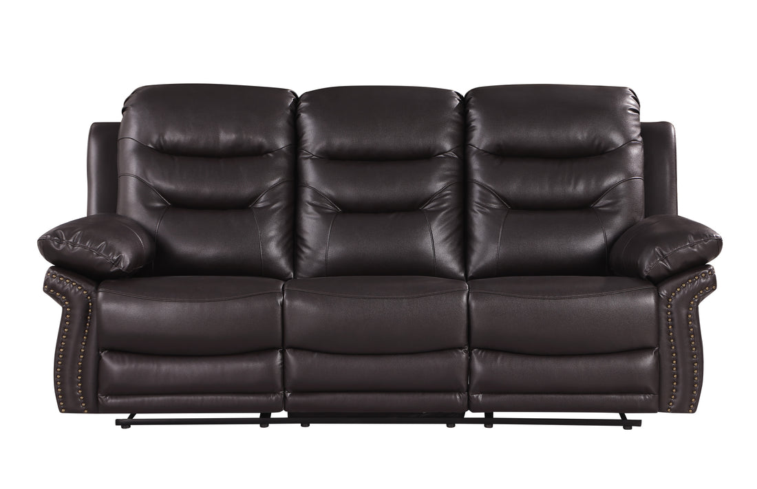 Leather Air Upholstered Reclining Sofa With Fiber Back Brown Foam Leather