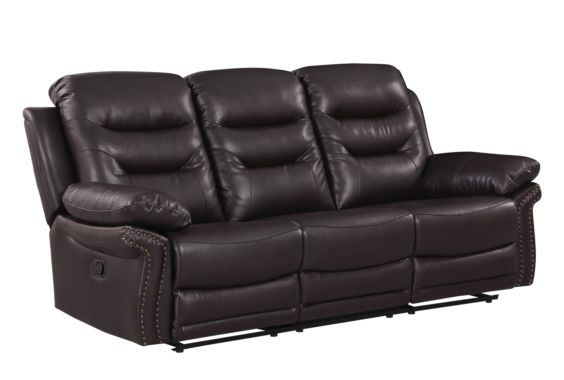 Leather Air Upholstered Reclining Sofa With Fiber Back Brown Foam Leather