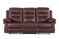 Leather Air Upholstered Reclining Sofa With Fiber Back Burgundy Foam Leather