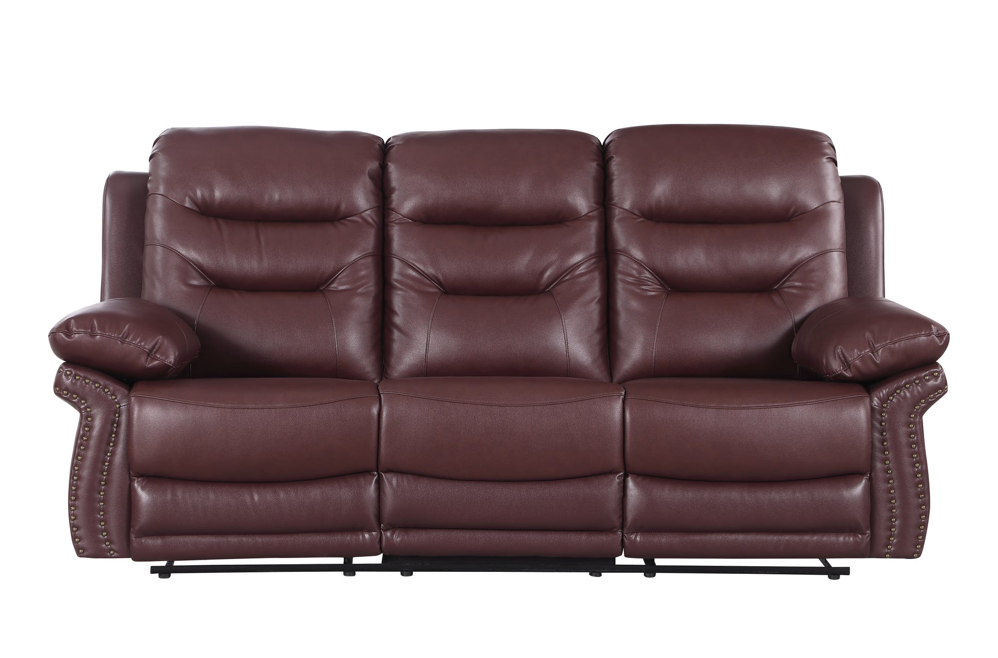 Leather Air Upholstered Reclining Sofa With Fiber Back Burgundy Foam Leather