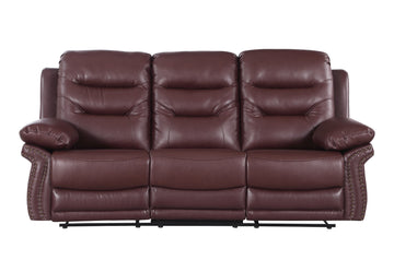 Leather Air Upholstered Reclining Sofa With Fiber Back Burgundy Foam Leather