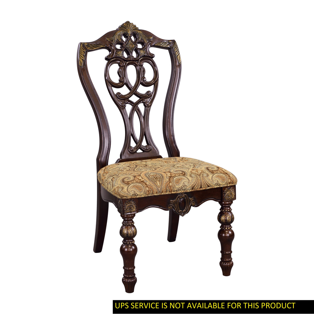 Formal Traditional Dining Chairs 2Pc Set Dark Cherry Finish With Gold Tipping Jacquard Fabric Upholstered Extravagant Carving Dining Room Furniture Cherry Dining Room European,Traditional Side Chair Wood