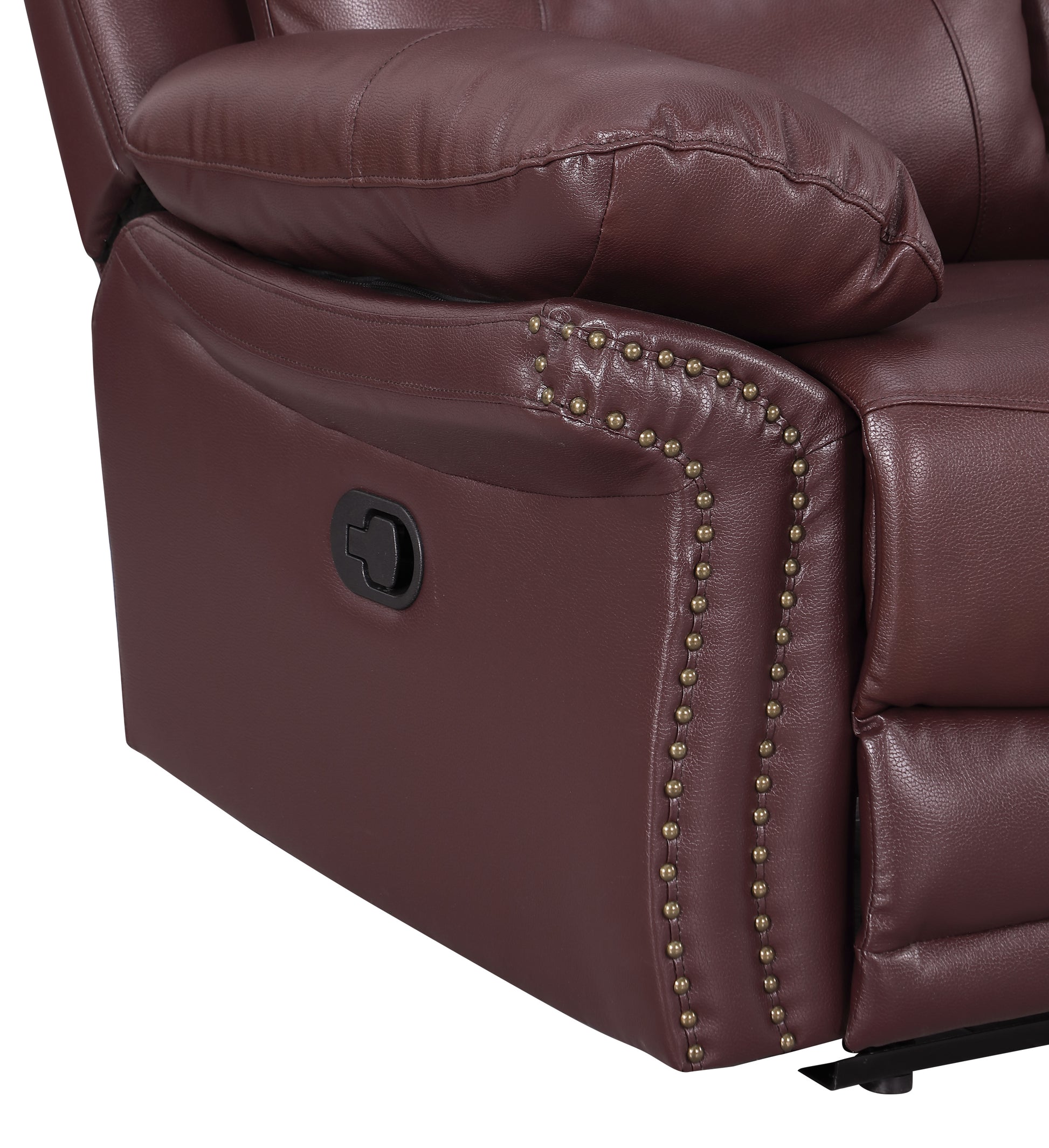 Leather Air Upholstered Reclining Sofa With Fiber Back Burgundy Foam Leather