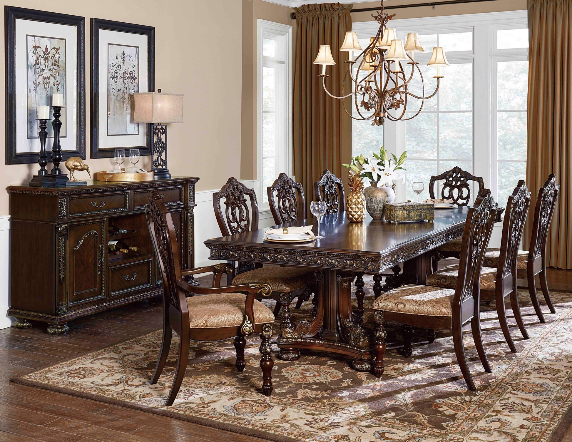 Formal Traditional Dining Chairs 2Pc Set Dark Cherry Finish With Gold Tipping Jacquard Fabric Upholstered Extravagant Carving Dining Room Furniture Cherry Dining Room European,Traditional Side Chair Wood
