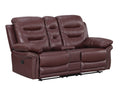 Leather Air Upholstered Reclining Console Loveseat With Fiber Back Burgundy Foam Leather