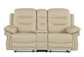 Leather Air Upholstered Reclining Console Loveseat With Fiber Back Beige Foam Leather