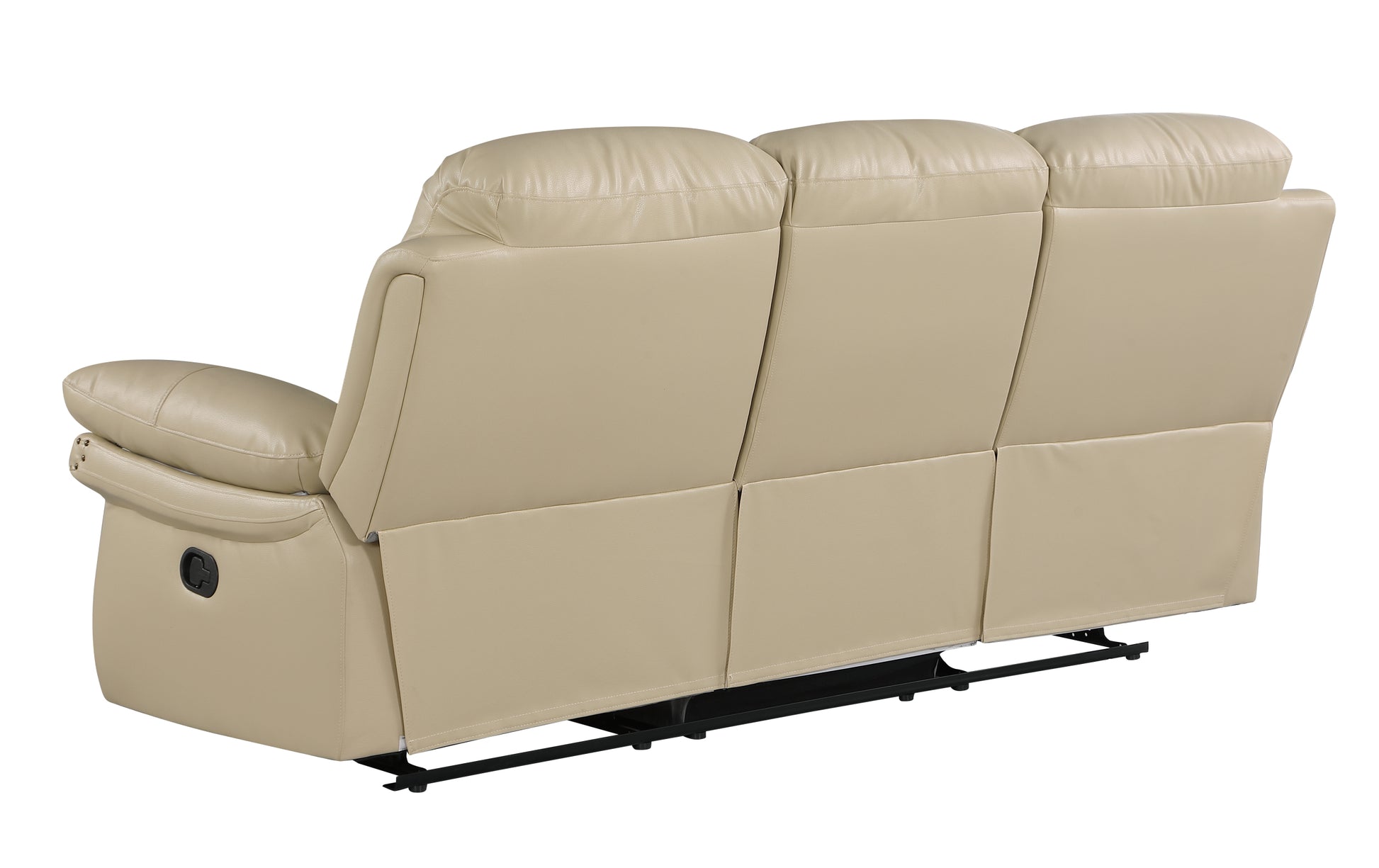 Leather Air Upholstered Reclining Sofa With Fiber Back Beige Foam Leather