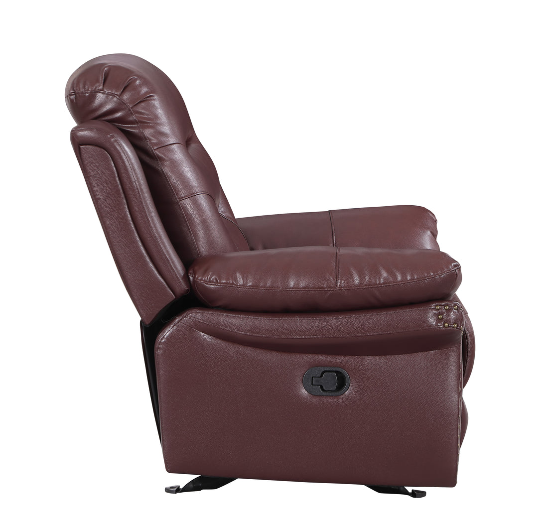 Leather Air Upholstered Reclining Chair With Fiber Back Burgundy Foam Leather