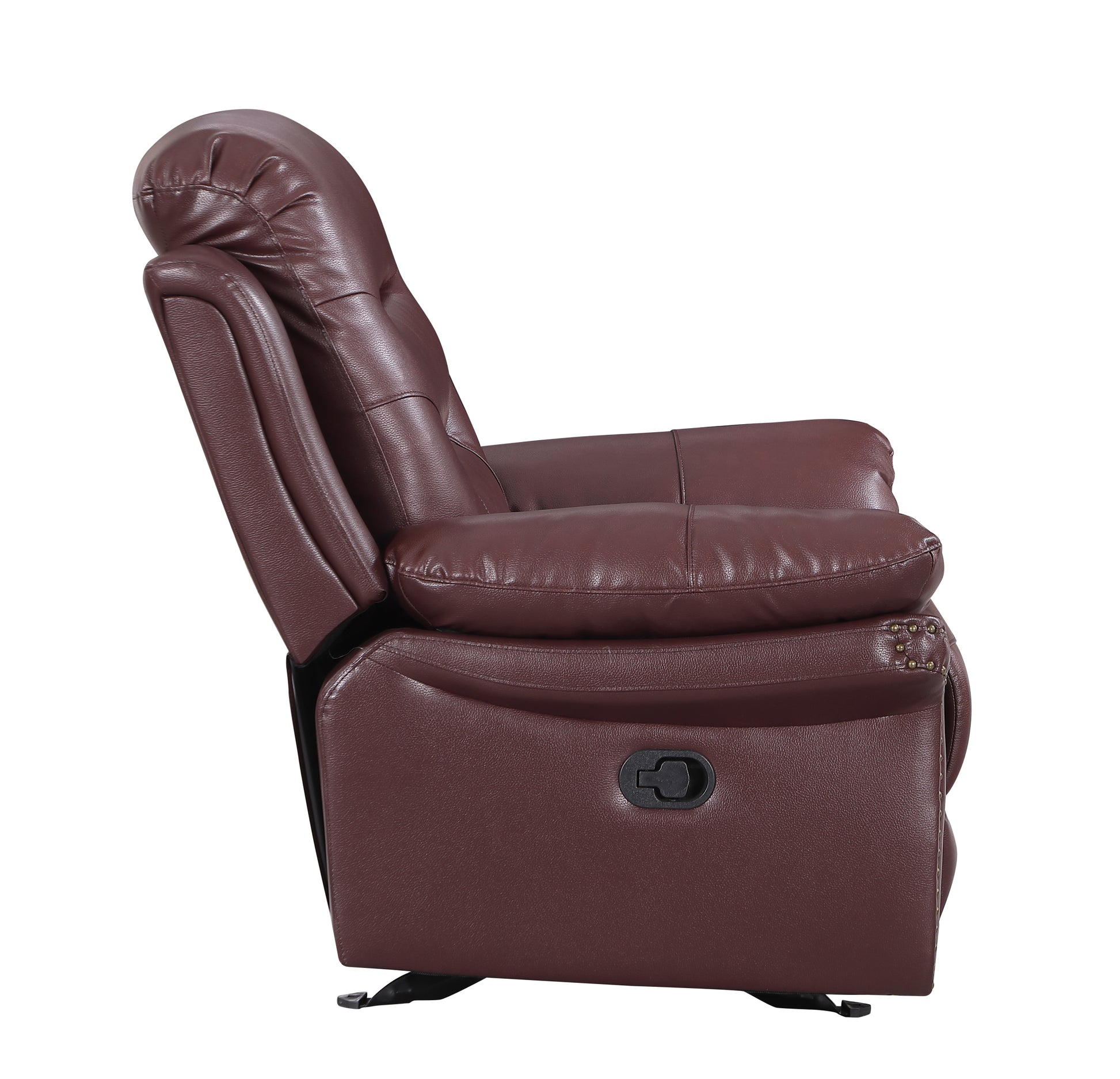 Leather Air Upholstered Reclining Chair With Fiber Back Burgundy Foam Leather