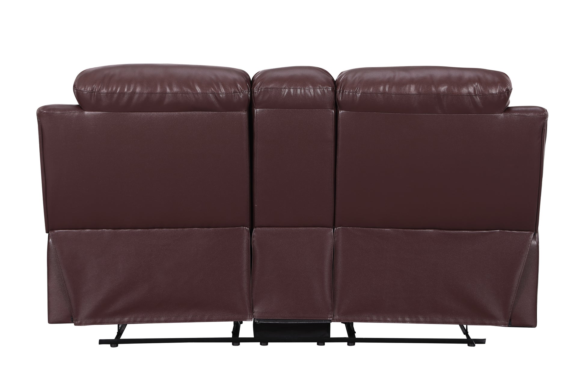 Leather Air Upholstered Reclining Console Loveseat With Fiber Back Burgundy Foam Leather