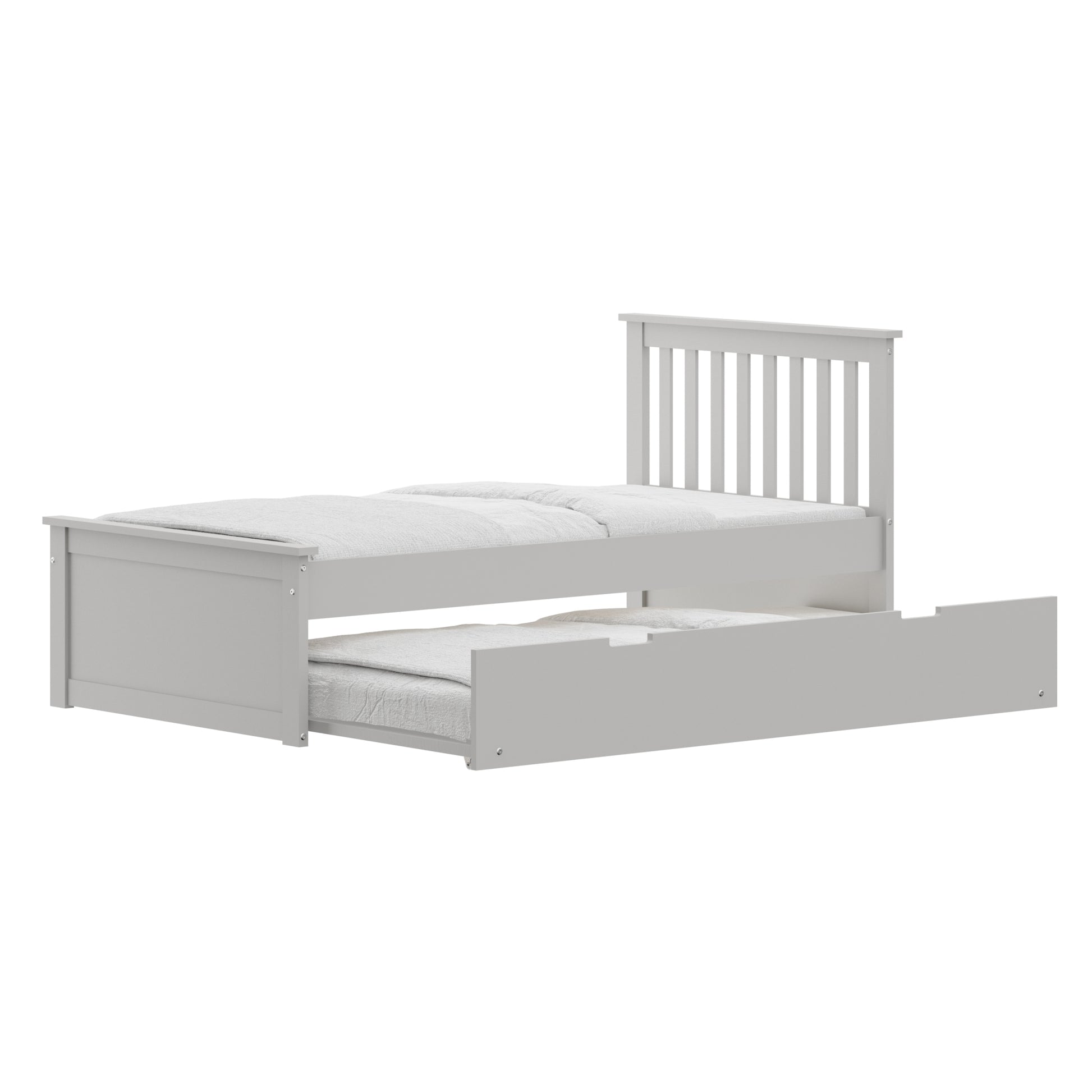 Gray Twin Trundle Bed, Heavy Duty Malibu Solid Wood Bed Frame With Twin Size Pull Out Toddler Trundle Bed For Kids Gray Solid Wood