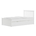 White Twin Trundle Bed, Heavy Duty Malibu Solid Wood Bed Frame With Twin Size Pull Out Toddler Trundle Bed For Kids White Solid Wood