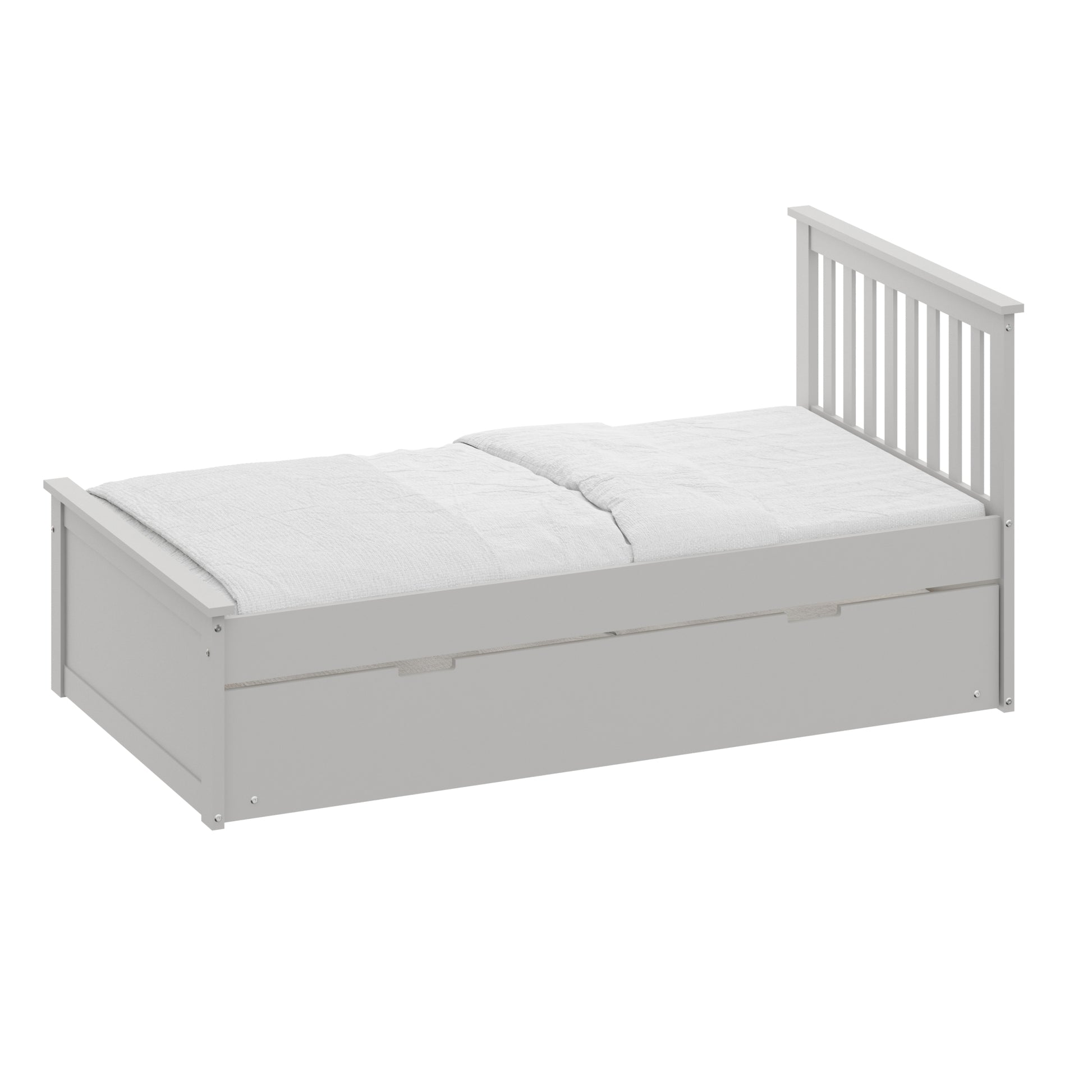 Gray Twin Trundle Bed, Heavy Duty Malibu Solid Wood Bed Frame With Twin Size Pull Out Toddler Trundle Bed For Kids Gray Solid Wood