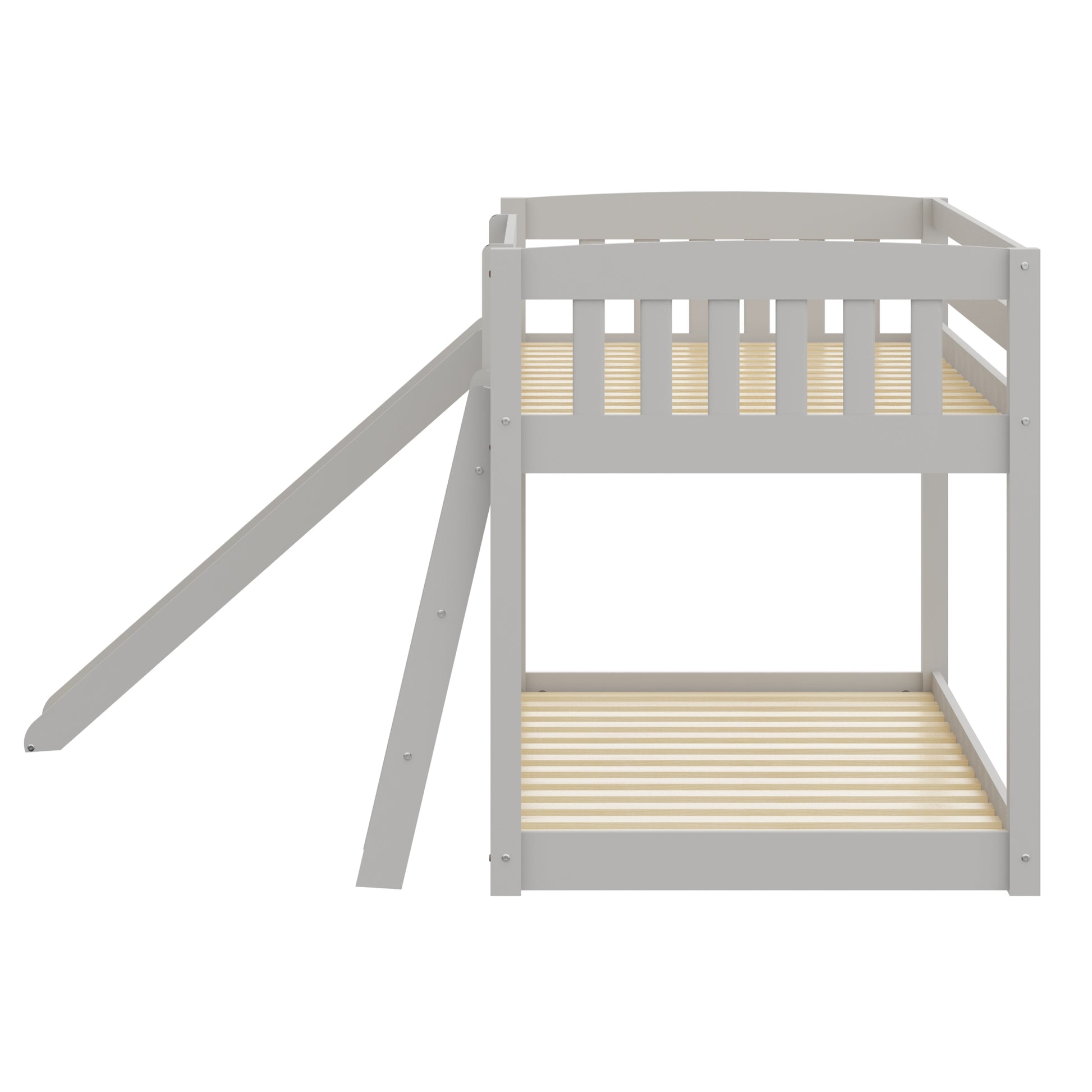 Kids Bunk Bed Twin Over Twin With Slide And Stairs, Heavy Duty Solid Wood Twin Bunk Beds, Toddler Bed Frame With Safety Guardrails, Grey Gray Solid Wood