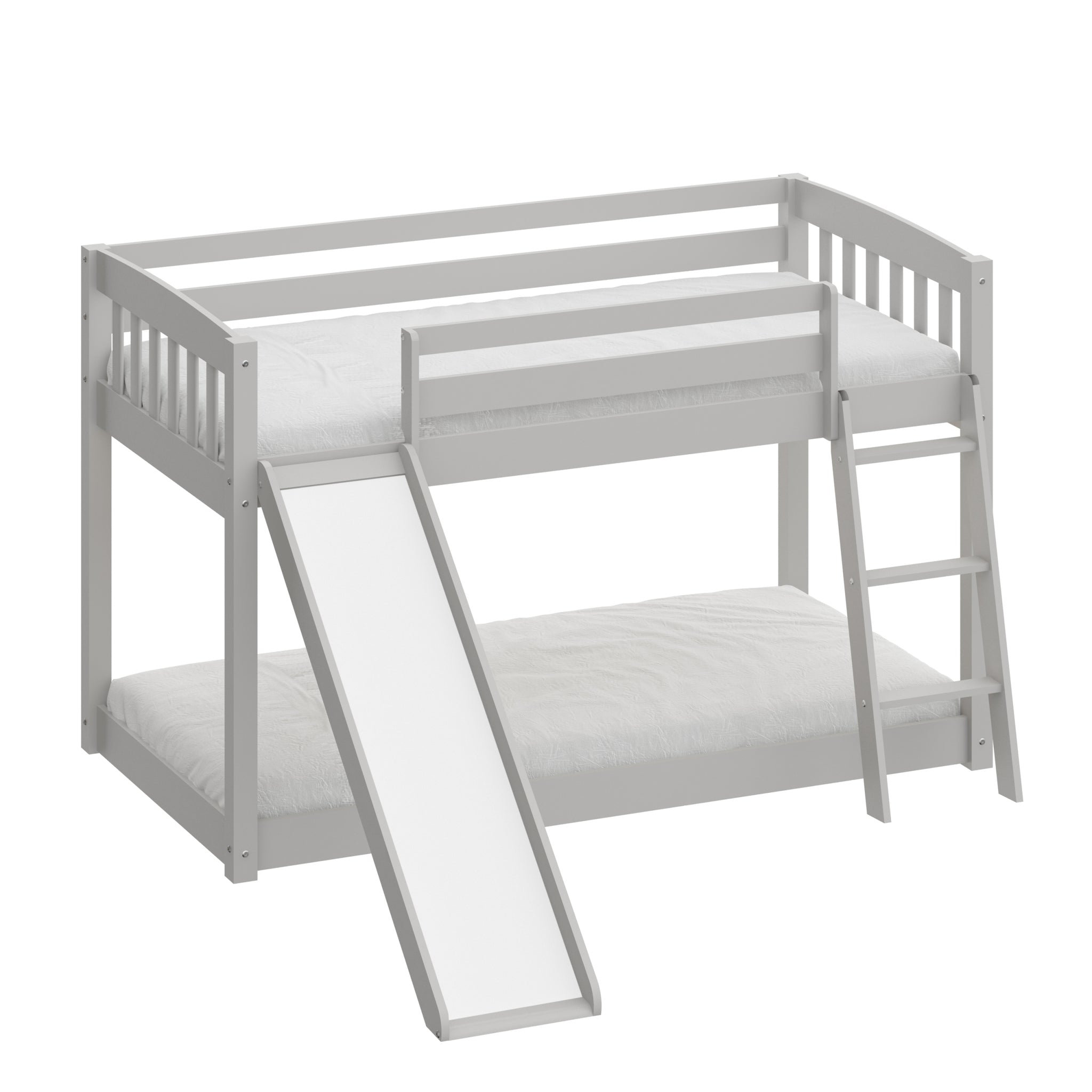 Kids Bunk Bed Twin Over Twin With Slide And Stairs, Heavy Duty Solid Wood Twin Bunk Beds, Toddler Bed Frame With Safety Guardrails, Grey Gray Solid Wood