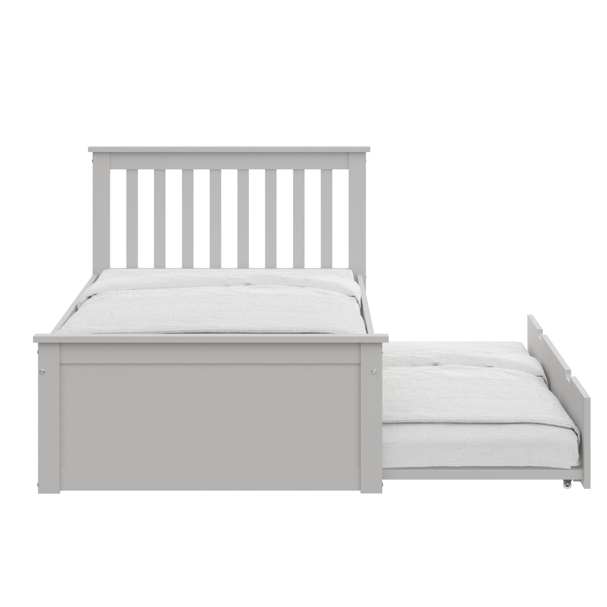 Gray Twin Trundle Bed, Heavy Duty Malibu Solid Wood Bed Frame With Twin Size Pull Out Toddler Trundle Bed For Kids Gray Solid Wood