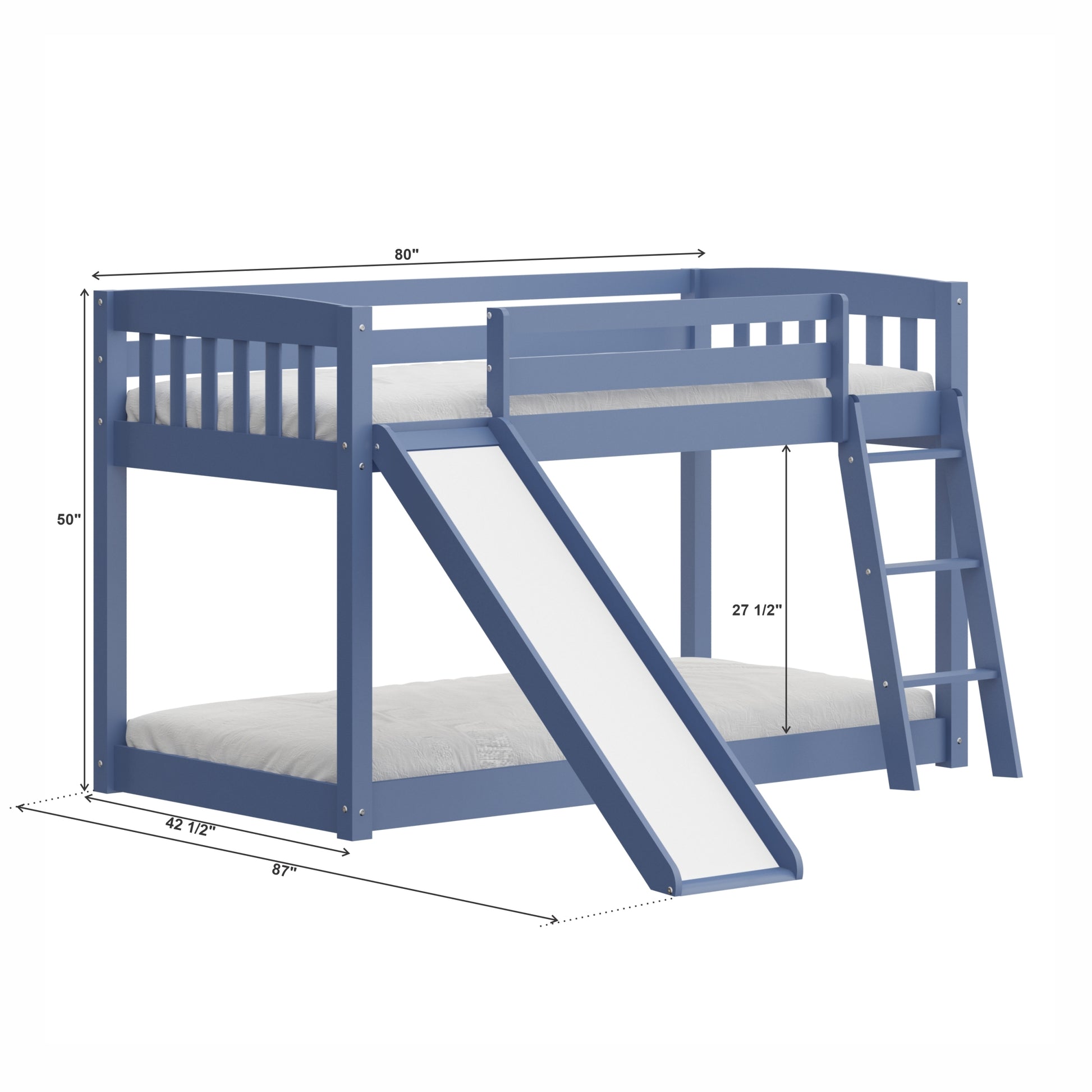 Kids Bunk Bed Twin Over Twin With Slide And Stairs, Heavy Duty Solid Wood Twin Bunk Beds, Toddler Bed Frame With Safety Guardrails, Blue Blue Solid Wood