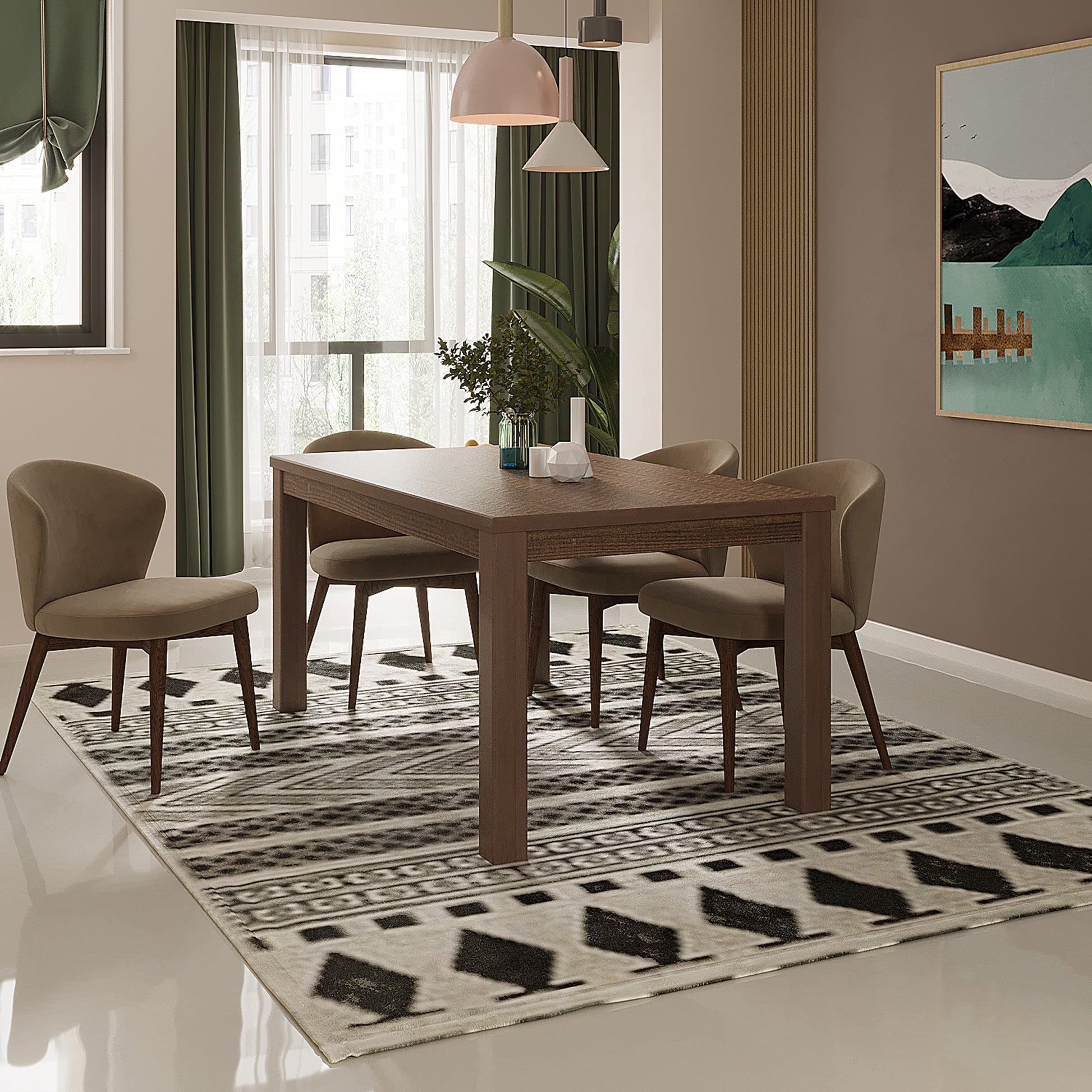 Albany 63 Inches Solid Wood Dining Table For 6, Small Kitchen Table, Dinner Table, Breakfast Table Espresso Solid Wood
