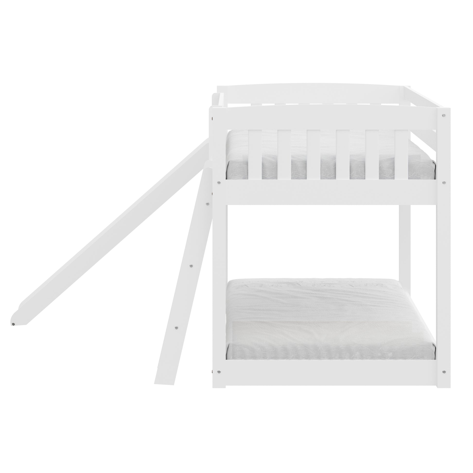 Kids Bunk Bed Twin Over Twin With Slide And Stairs, Heavy Duty Solid Wood Twin Bunk Beds, Toddler Bed Frame With Safety Guardrails, White White Solid Wood